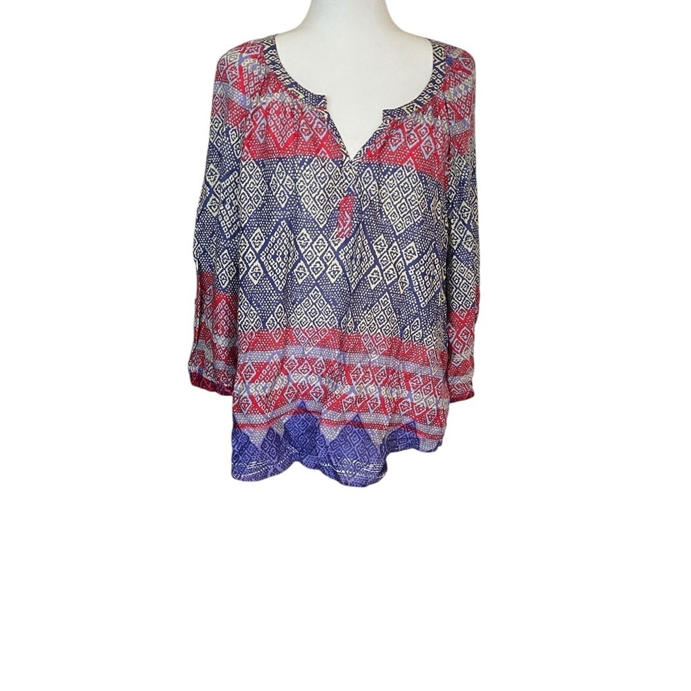 NWT beachlunchlounge Red and Blue Geometric Blouse Size Large